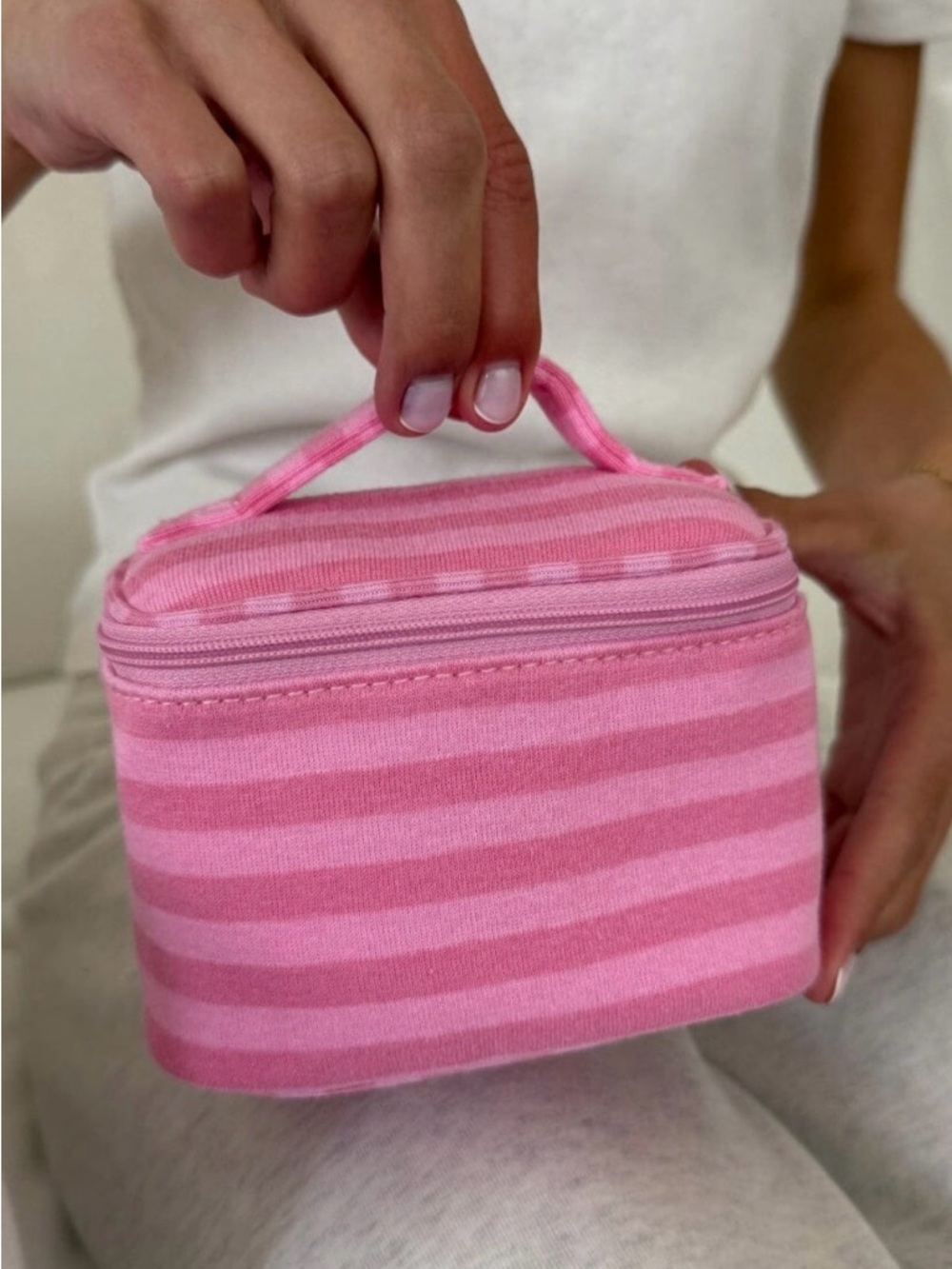 Brandy Melville Pink Striped Plush Cosmetic Pouch